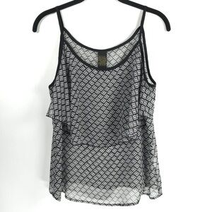 METROPOLIS COMPANY Strap‎ Sleeveless Layered Top Blouse Geometric Sheer SMALL